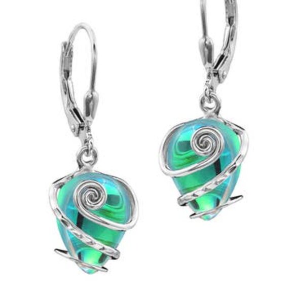 Single Wrap Polished Earrings Sterling Silver Crystal Dangle - Picture 4 of 4